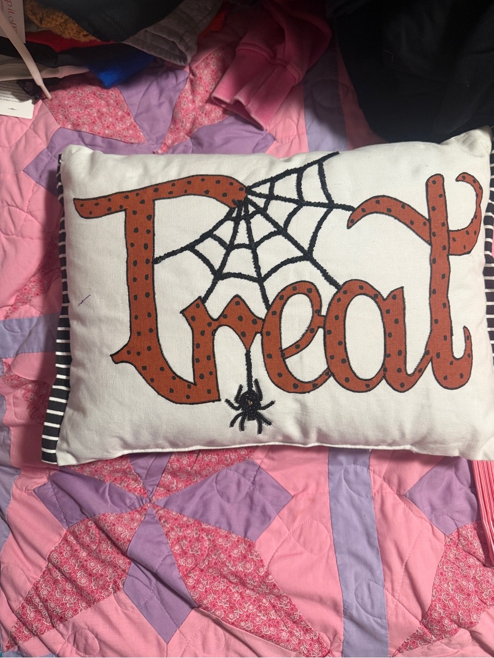 Halloween 'Treat' Decorative Throw Pillow - White and Orange